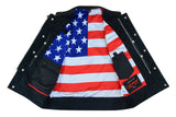 MEN’S LEATHER VEST WITH RED STITCHING AND USA INSIDE FLAG LINING Jimmy Lee Leathers Club Vest