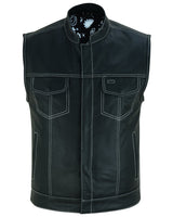 MEN’S PAISLEY BLACK LEATHER MOTORCYCLE VEST WITH WHITE STITCHING Jimmy Lee Leathers Club Vest