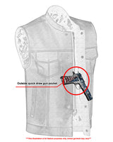 MEN’S PAISLEY BLACK LEATHER MOTORCYCLE VEST WITH WHITE STITCHING Jimmy Lee Leathers Club Vest