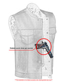 MEN’S PAISLEY BLACK LEATHER MOTORCYCLE VEST WITH WHITE STITCHING Jimmy Lee Leathers Club Vest