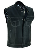 MEN’S PAISLEY BLACK LEATHER MOTORCYCLE VEST WITH WHITE STITCHING Jimmy Lee Leathers Club Vest