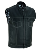 MEN’S PAISLEY BLACK LEATHER MOTORCYCLE VEST WITH WHITE STITCHING Jimmy Lee Leathers Club Vest