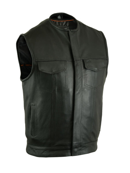 MILLED COWHIDE, WITHOUT COLLAR & HIDDEN ZIPPER MOTORCYCLE VEST Jimmy Lee Leathers Club Vest