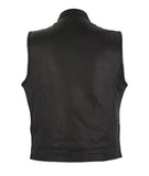 Mens Premium Leather Motorcycle Vest Black Liner w/ Zipper & Snaps plus side zippers