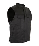 Mens Premium Leather Motorcycle Vest Black Liner w/ Zipper & Snaps plus side zippers