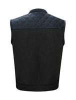 Mens Black Club Vest Diamond Design Blue Thread Premium Cowhide Leather