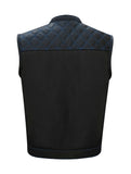 Mens Black Club Vest Diamond Design Blue Thread Premium Cowhide Leather