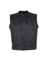 Men's Zippered 1/2" Collar Motorcycle Club Vest with Diamond Padded Shoulder Conceal Carry Pockets Jimmy Lee Leathers Club Vest