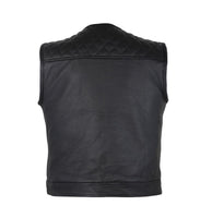 Men's Zippered 1/2" Collar Motorcycle Club Vest with Diamond Padded Shoulder Conceal Carry Pockets Jimmy Lee Leathers Club Vest