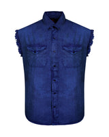 Mens Biker Cut off Cotton Shirt Stonewash Ocean Blue Jimmy Lee Leathers Club Vest