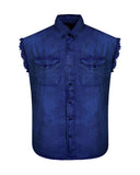 Mens Biker Cut off Cotton Shirt Stonewash Ocean Blue Jimmy Lee Leathers Club Vest