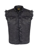 Mens Biker Cuttoff Cotton Shirt Stonewash Black Jimmy Lee Leathers Club Vest