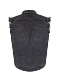 Mens Biker Cuttoff Cotton Shirt Stonewash Black Jimmy Lee Leathers Club Vest