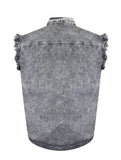 Mens Biker Cuttoff Cotton Shirt Stonewash Grey Jimmy Lee Leathers Club Vest