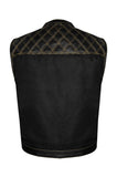 Mens Black Vest Diamond Design Gold Thread Denim by Jimmy Lee Leathers Jimmy Lee Leathers Club Vest