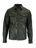 Mens Distressed Brown Leather Motorcycle Shirt with Concealed Carry Jimmy Lee Leathers Club Vest