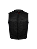 Mens Motorcycle Collarless CLUB VEST with Black Liner & Zipper Front Closure Jimmy Lee Leathers Club Vest