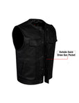 Mens Motorcycle Collarless CLUB VEST with Black Liner & Zipper Front Closure Jimmy Lee Leathers Club Vest