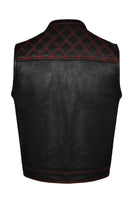 Mens Naked Leather Motorcycle Club Vest Red Thread Zipper Front, Diamond Padding by Jimmy Lee Jimmy Lee Leathers Club Vest