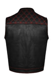 Mens Naked Leather Motorcycle Club Vest Red Thread Zipper Front, Diamond Padding by Jimmy Lee Jimmy Lee Leathers Club Vest