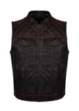 Mens Naked Leather Motorcycle Club Vest Red Thread Zipper Front, Diamond Padding by Jimmy Lee Jimmy Lee Leathers Club Vest