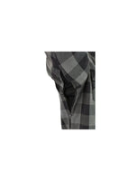 Mens Plaid Cotton Flannel Shirt Vented Removable shoulder and elbow pads Jimmy Lee Leathers Club Vest