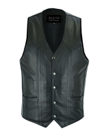 Mens Plain Black Leather Vest, Front & Inside Pockets by Jimmy Lee Leathers Jimmy Lee Leathers Club Vest