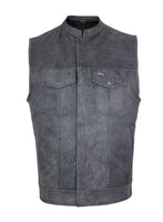 Mens Premium Battle Grey Leather Vest Black Liner w/ Zipper & Snaps by Jimmy Lee Jimmy Lee Leathers Club Vest