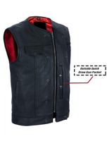 Mens Red Liner Premium Leather Club Vest No-Collar by Jimmy Lee Leathers Jimmy Lee Leathers Club Vest