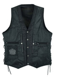 Mens Ten Pockets Plain Leather Vest With Gun Pockets by Jimmy Lee Leathers Jimmy Lee Leathers Club Vest