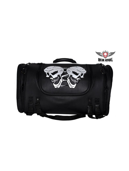 Motorcycle Sissy Bar Bag Trunk with Night reflective Skulls Jimmy Lee Leathers Club Vest