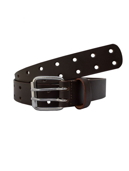 Brown Dual Hole Punched Motorcycle Leather Biker Belt