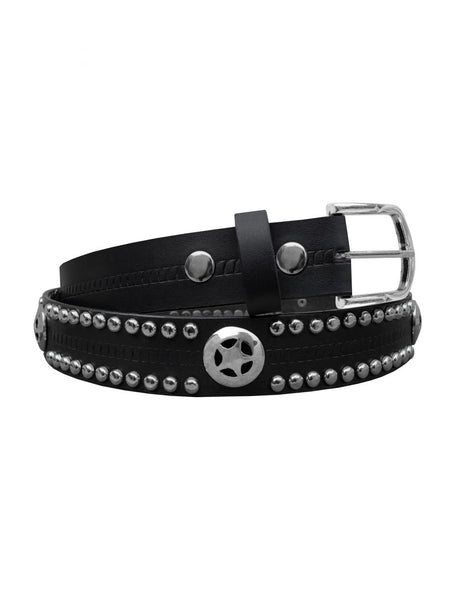 Black Motorcycle Leather Biker Belt With Studs and Texas Star