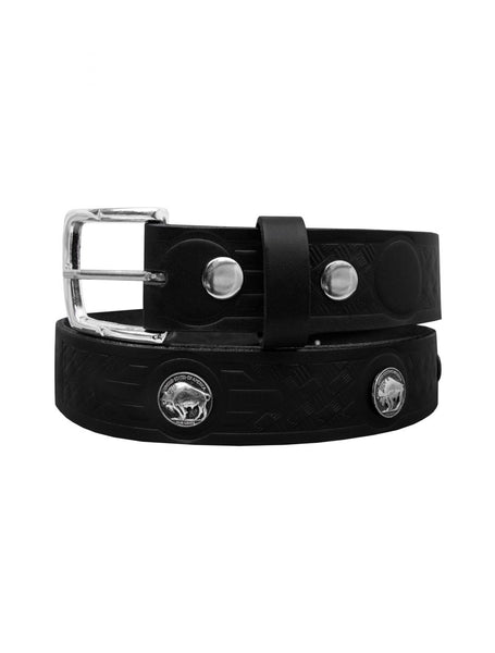 Black Motorcycle Leather Belt Five Cents Buffalo