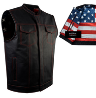 Patriot by Jimmy Lee Leathers Men's Leather Bikers Motorcycle Vest Red Stitching USA Flag Lining Jimmy Lee Leathers Club Vest