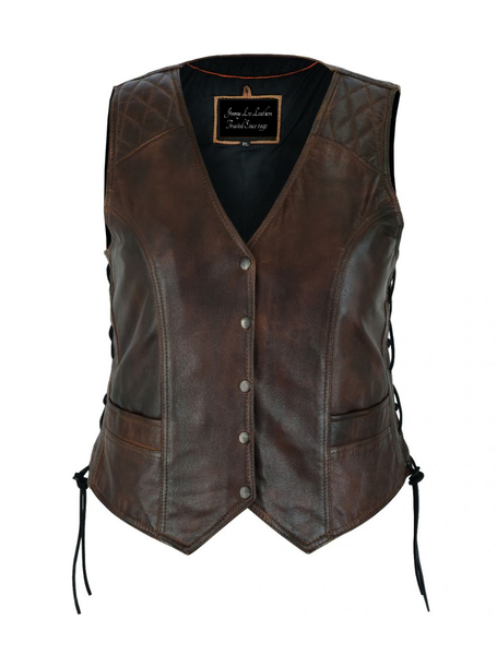 Premium Cowhide Brown Vest with Diamond Design by Jimmy Lee Leathers Jimmy Lee Leathers Club Vest