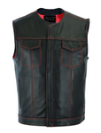 Riders Triple Red Thread Club Vest, Concealed Gun Pockets, Red Lining by Jimmy Lee Leathers Jimmy Lee Leathers Club Vest