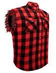 Mens Sleeveless Flannel Shirt Red and Black