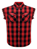 Mens Sleeveless Flannel Shirt Red and Black