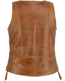 WOMEN’S BROWN ZIPPERED VEST STUDS WITH LACING DETAILS Jimmy Lee Leathers Club Vest