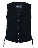 WOMEN’S DENIM LONGER BODY ¾ VEST – SIDE LACES vest Jimmy Lee Leathers Club Vest