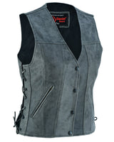 WOMEN'S GRAY SINGLE BACK PANEL CONCEALED CARRY VEST Jimmy Lee Leathers Club Vest