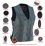 WOMEN'S GRAY SINGLE BACK PANEL CONCEALED CARRY VEST Jimmy Lee Leathers Club Vest