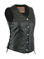 WOMEN’S PREMIUM CLASSY LONGER BODY 3/4 VEST SIDE LACES Jimmy Lee Leathers Club Vest