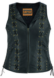 WOMEN’S ZIPPERED VEST STUDS WITH LACING DETAILS Jimmy Lee Leathers Club Vest