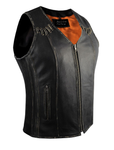 Women Zipper Distressed Naked Cowhide Vest with Laces Gather Sides by Jimmy Lee Leathers Jimmy Lee Leathers Club Vest