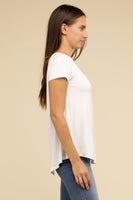 Flowy Round Hem Rayon Short Sleeve Top