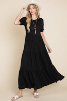 BOMBOM Short Sleeve Tiered Maxi Dress