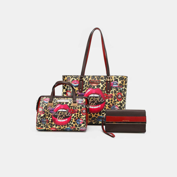 Nicole Lee USA 3-Piece Wild Lips Print Handbag Set