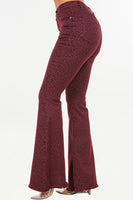 Leopard Bell Bottom Jean in Burgundy- Inseam 32 Made In: USA